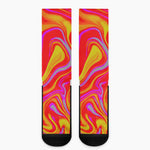 Orange Psychedelic Liquid Trippy Print Crew Socks