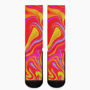 Orange Psychedelic Liquid Trippy Print Crew Socks