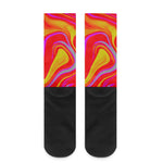 Orange Psychedelic Liquid Trippy Print Crew Socks