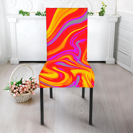 Orange Psychedelic Liquid Trippy Print Dining Chair Slipcover