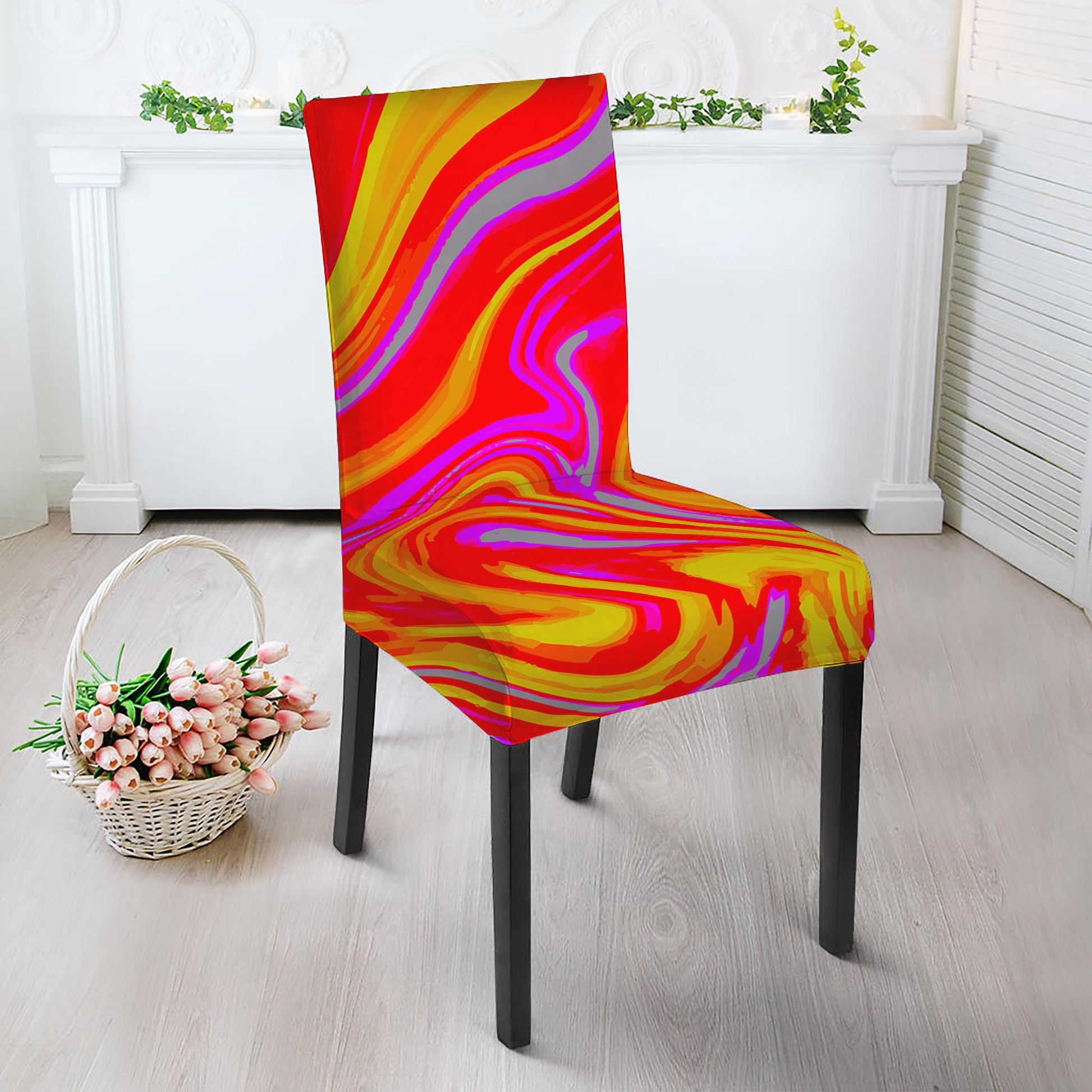 Orange Psychedelic Liquid Trippy Print Dining Chair Slipcover