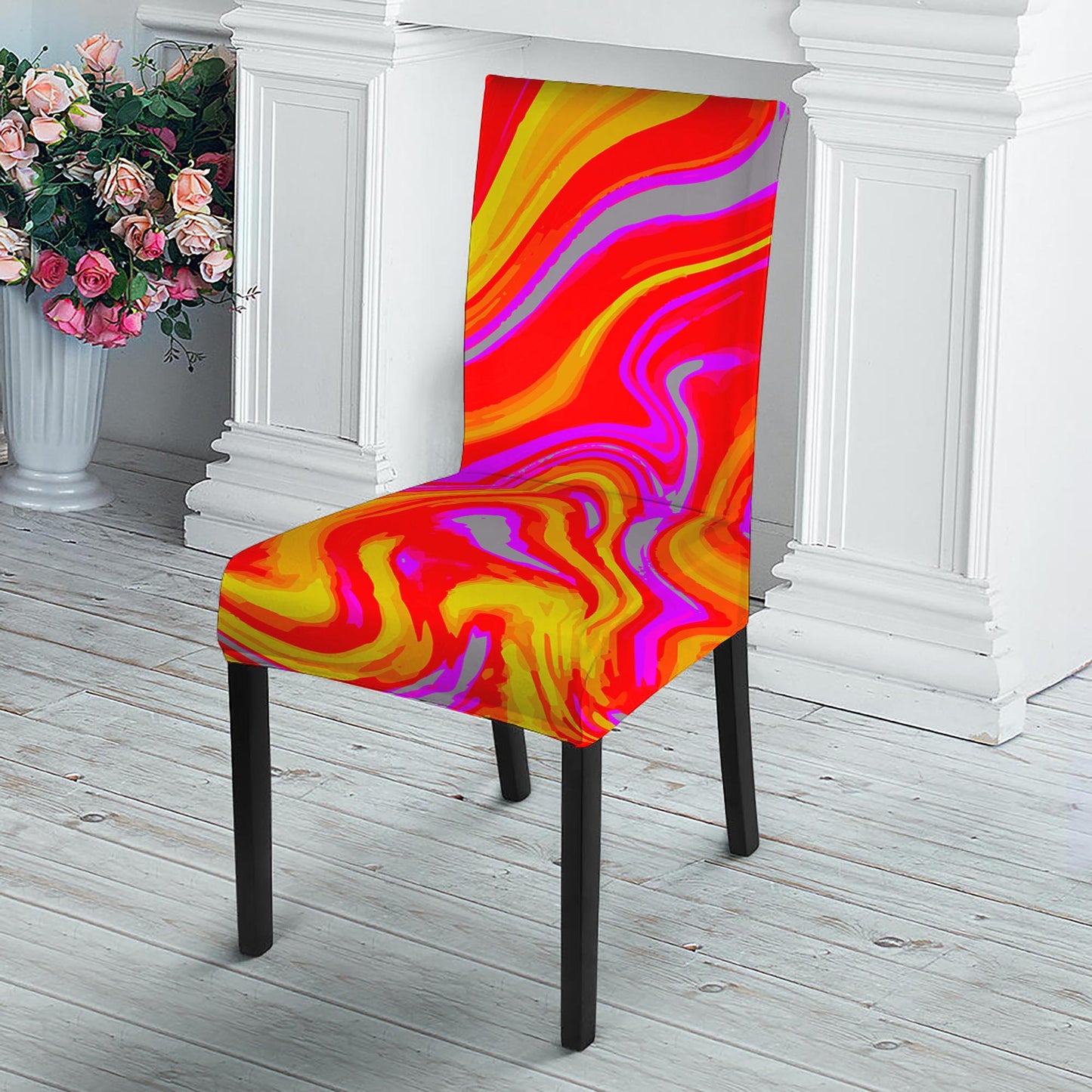 Orange Psychedelic Liquid Trippy Print Dining Chair Slipcover