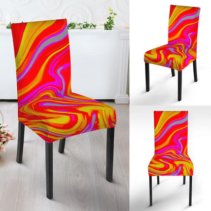 Orange Psychedelic Liquid Trippy Print Dining Chair Slipcover