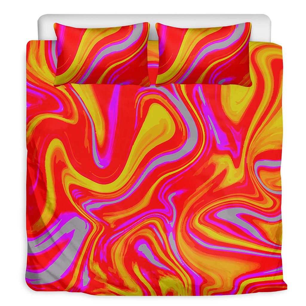 Orange Psychedelic Liquid Trippy Print Duvet Cover Bedding Set