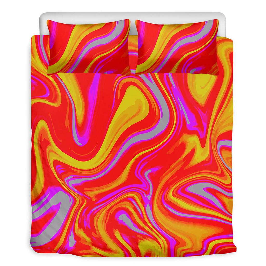 Orange Psychedelic Liquid Trippy Print Duvet Cover Bedding Set