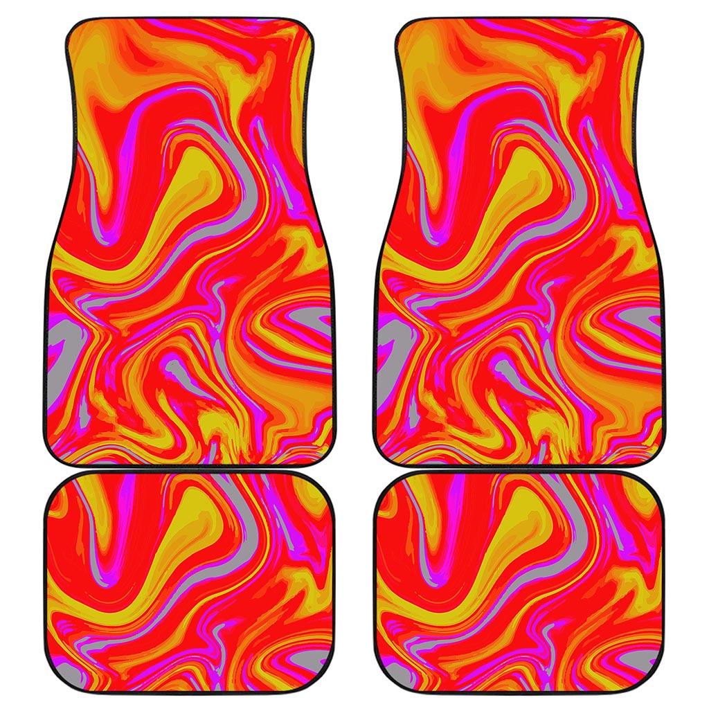 Orange Psychedelic Liquid Trippy Print Front and Back Car Floor Mats