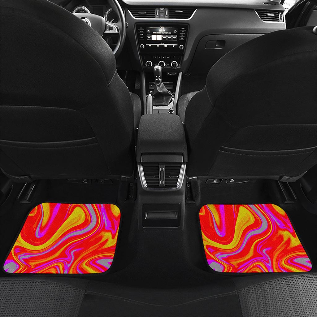 Orange Psychedelic Liquid Trippy Print Front and Back Car Floor Mats