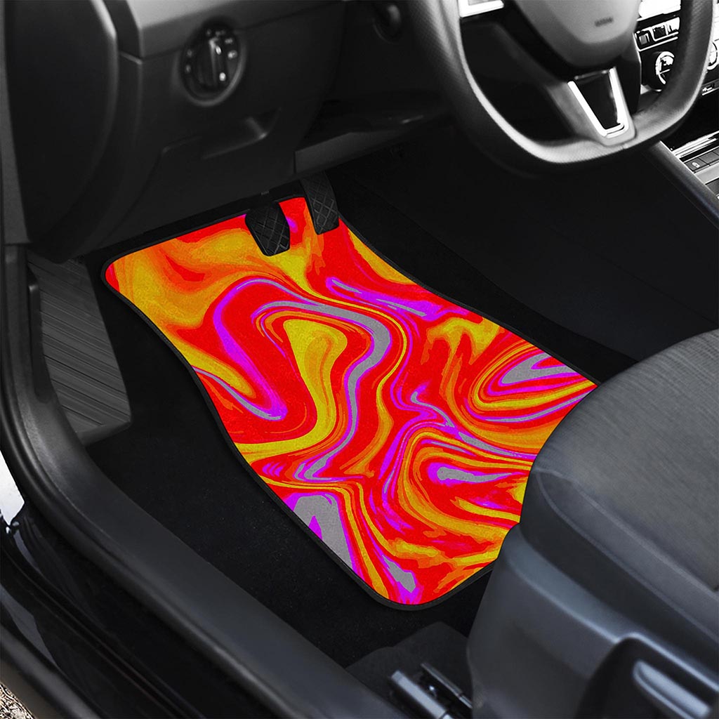 Orange Psychedelic Liquid Trippy Print Front and Back Car Floor Mats