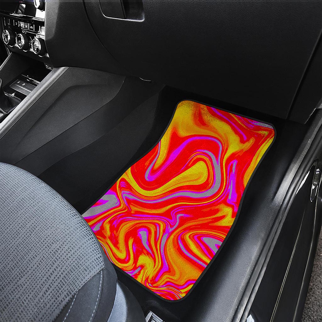 Orange Psychedelic Liquid Trippy Print Front and Back Car Floor Mats