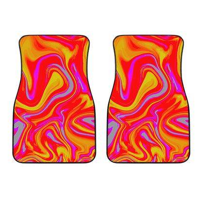 Orange Psychedelic Liquid Trippy Print Front Car Floor Mats