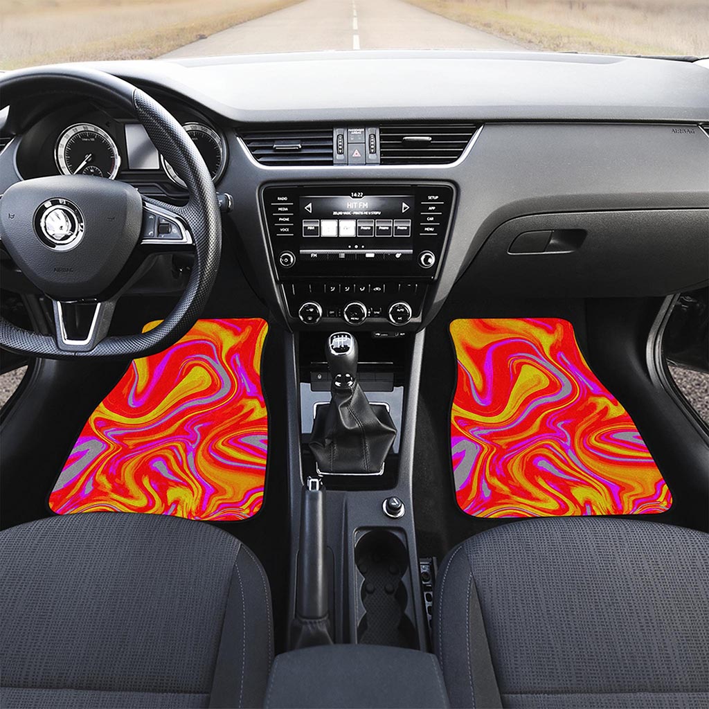 Orange Psychedelic Liquid Trippy Print Front Car Floor Mats