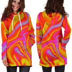 Orange Psychedelic Liquid Trippy Print Hoodie Dress GearFrost