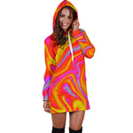 Orange Psychedelic Liquid Trippy Print Hoodie Dress GearFrost
