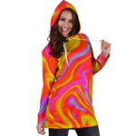 Orange Psychedelic Liquid Trippy Print Hoodie Dress GearFrost