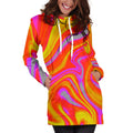 Orange Psychedelic Liquid Trippy Print Pullover Hoodie Dress