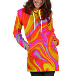 Orange Psychedelic Liquid Trippy Print Hoodie Dress GearFrost