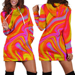 Orange Psychedelic Liquid Trippy Print Hoodie Dress GearFrost