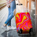 Orange Psychedelic Liquid Trippy Print Luggage Cover GearFrost