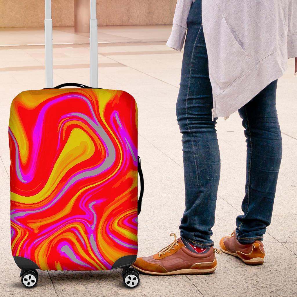 Orange Psychedelic Liquid Trippy Print Luggage Cover GearFrost