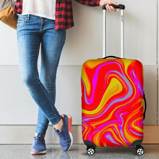 Orange Psychedelic Liquid Trippy Print Luggage Cover GearFrost
