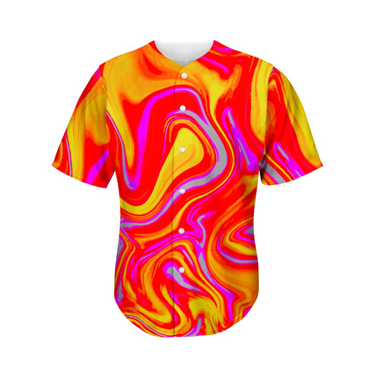 Orange Psychedelic Liquid Trippy Print Men's Baseball Jersey
