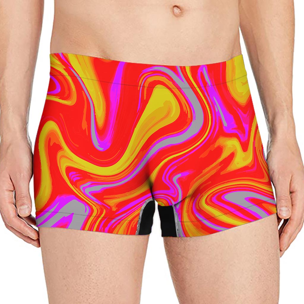 Orange Psychedelic Liquid Trippy Print Men's Boxer Briefs