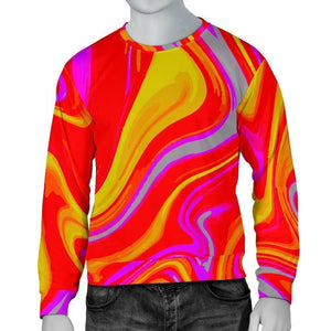 Orange Psychedelic Liquid Trippy Print Men's Crewneck Sweatshirt GearFrost