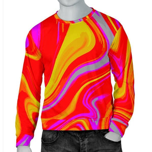 Orange Psychedelic Liquid Trippy Print Men's Crewneck Sweatshirt GearFrost