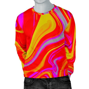 Orange Psychedelic Liquid Trippy Print Men's Crewneck Sweatshirt GearFrost