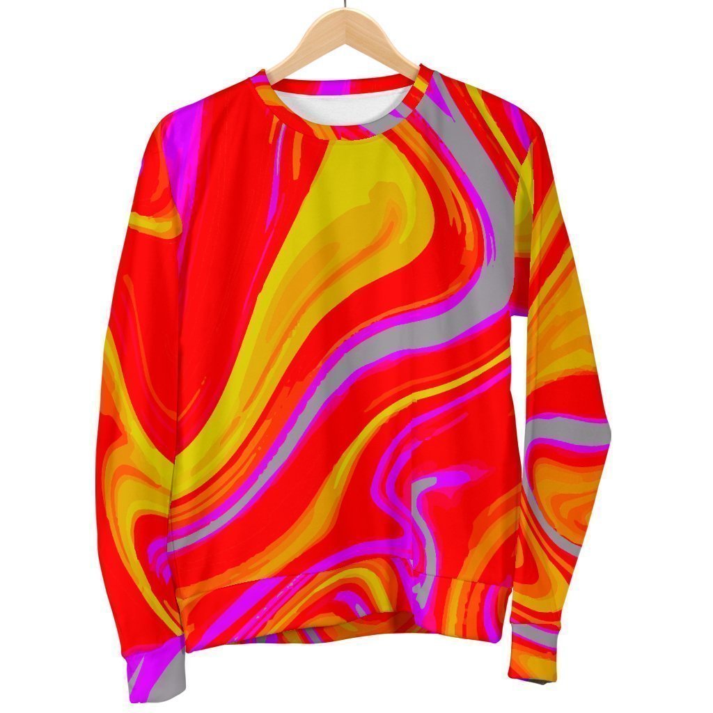 Orange Psychedelic Liquid Trippy Print Men's Crewneck Sweatshirt GearFrost