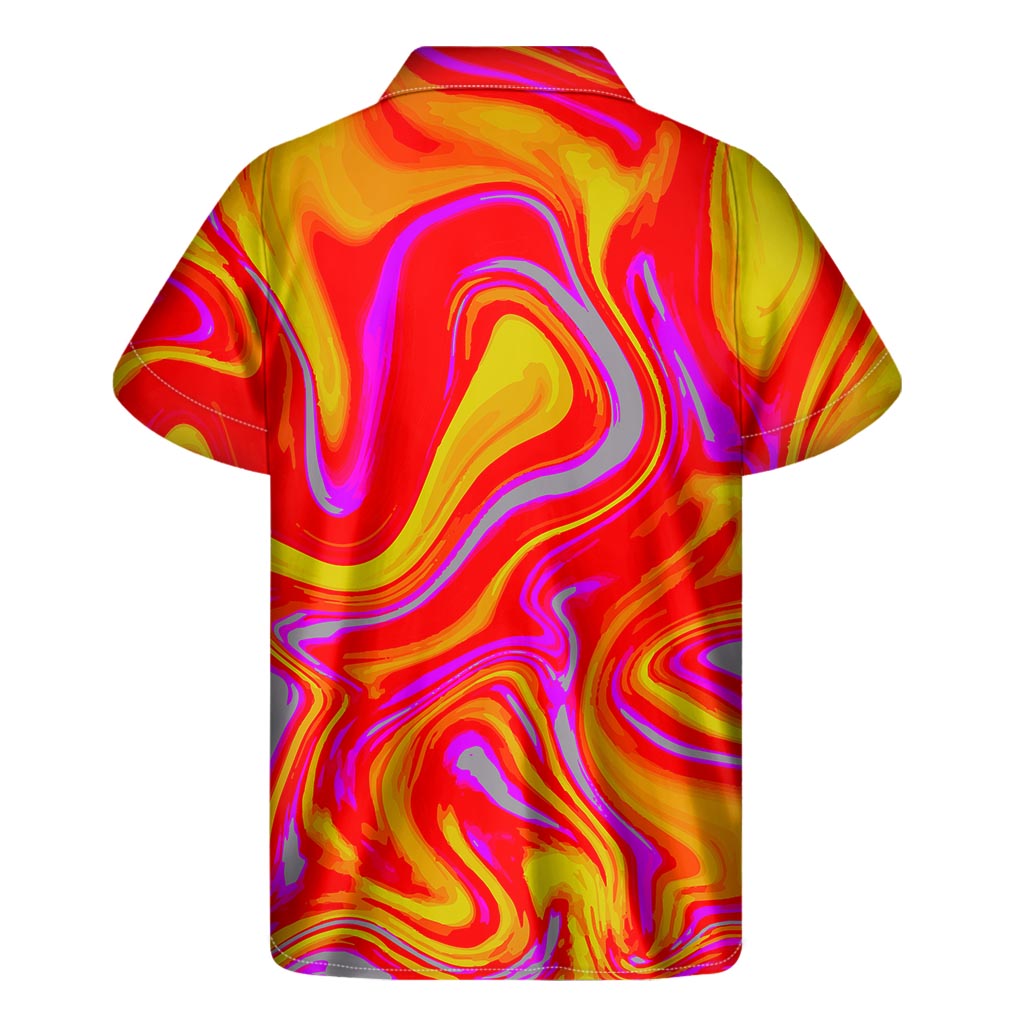 Orange Psychedelic Liquid Trippy Print Men's Short Sleeve Shirt