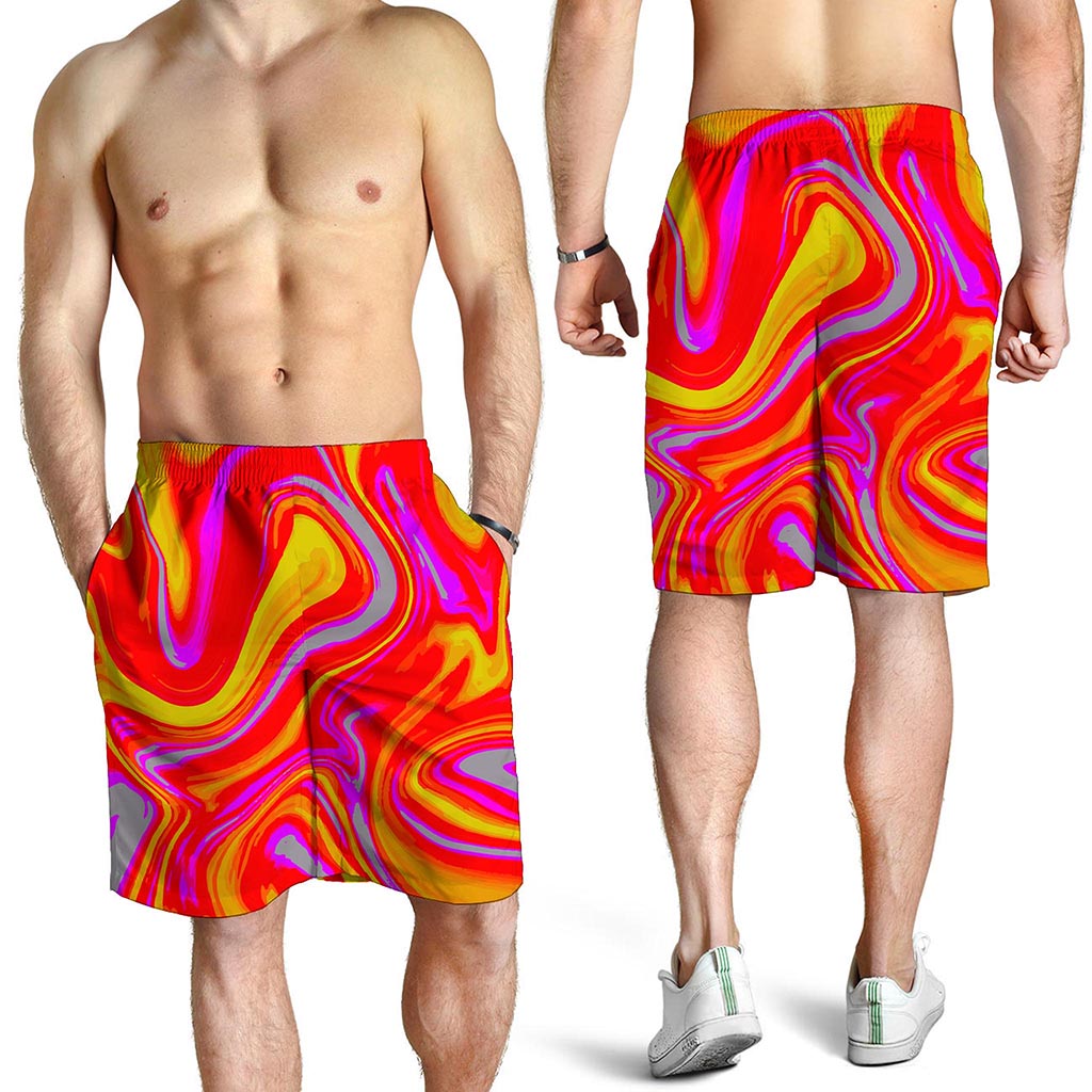 Orange Psychedelic Liquid Trippy Print Men's Shorts