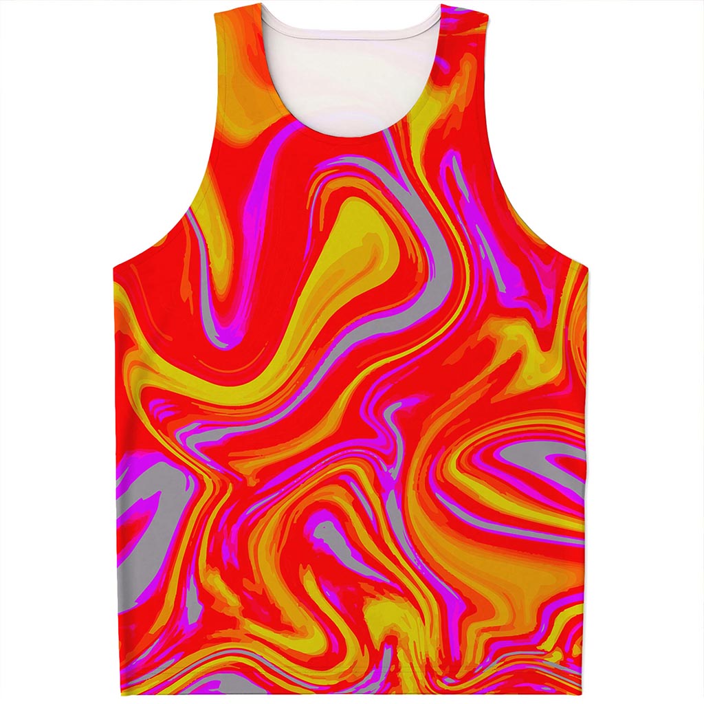 Orange Psychedelic Liquid Trippy Print Men's Tank Top