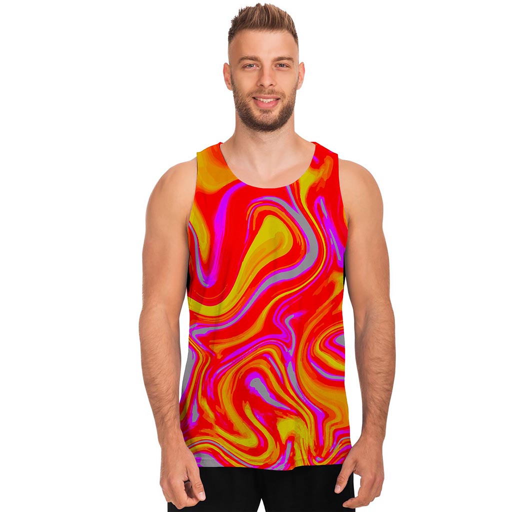 Orange Psychedelic Liquid Trippy Print Men's Tank Top