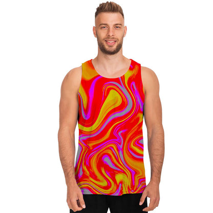 Orange Psychedelic Liquid Trippy Print Men's Tank Top