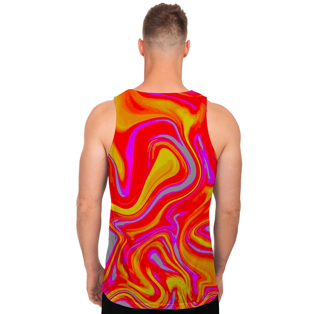 Orange Psychedelic Liquid Trippy Print Men's Tank Top