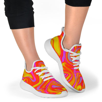 Orange Psychedelic Liquid Trippy Print Mesh Knit Shoes GearFrost