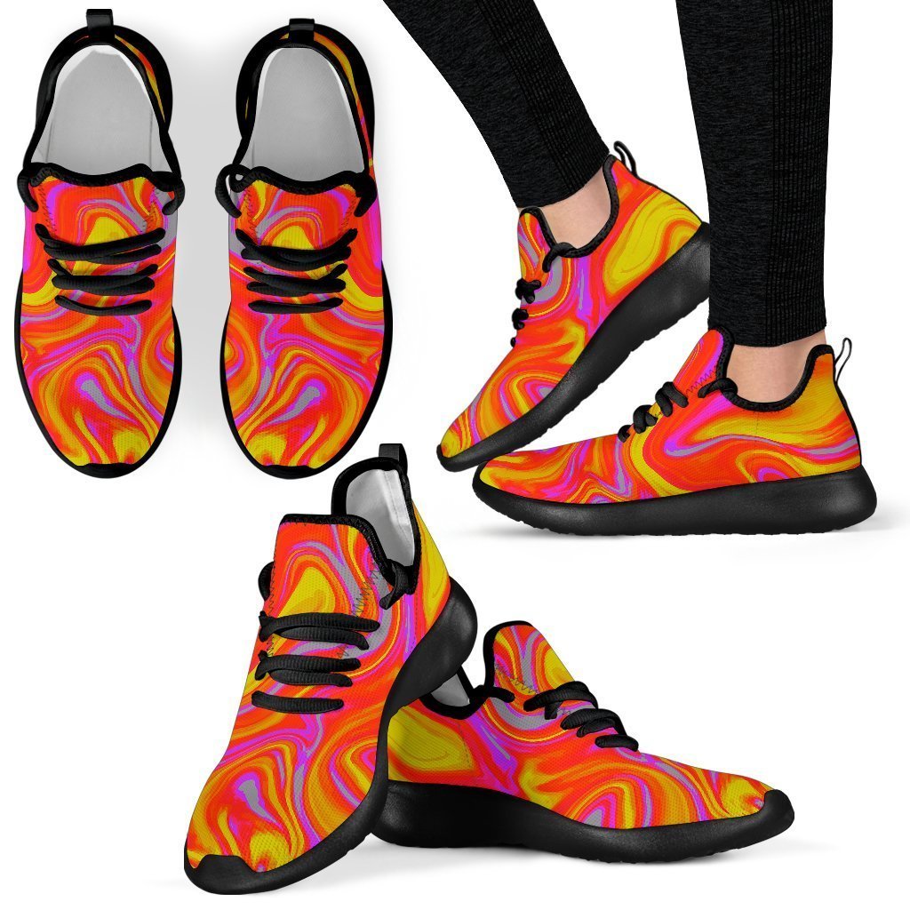 Orange Psychedelic Liquid Trippy Print Mesh Knit Shoes GearFrost