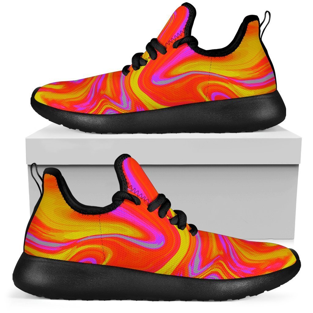 Orange Psychedelic Liquid Trippy Print Mesh Knit Shoes GearFrost