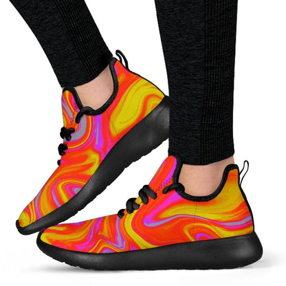 Orange Psychedelic Liquid Trippy Print Mesh Knit Shoes GearFrost