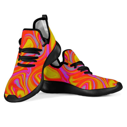 Orange Psychedelic Liquid Trippy Print Mesh Knit Shoes GearFrost