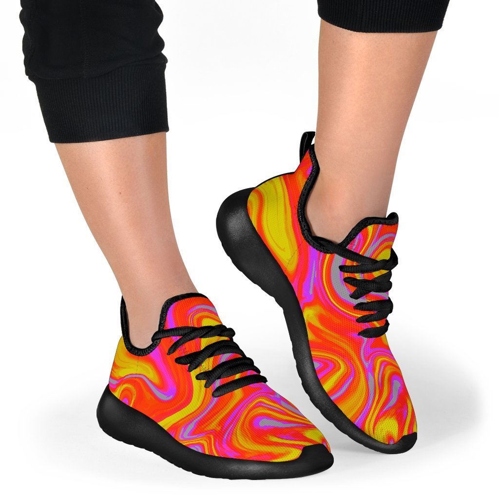 Orange Psychedelic Liquid Trippy Print Mesh Knit Shoes GearFrost
