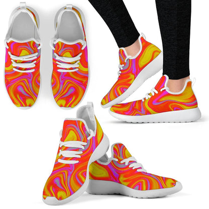 Orange Psychedelic Liquid Trippy Print Mesh Knit Shoes GearFrost