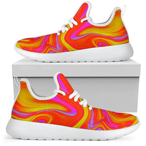 Orange Psychedelic Liquid Trippy Print Mesh Knit Shoes GearFrost