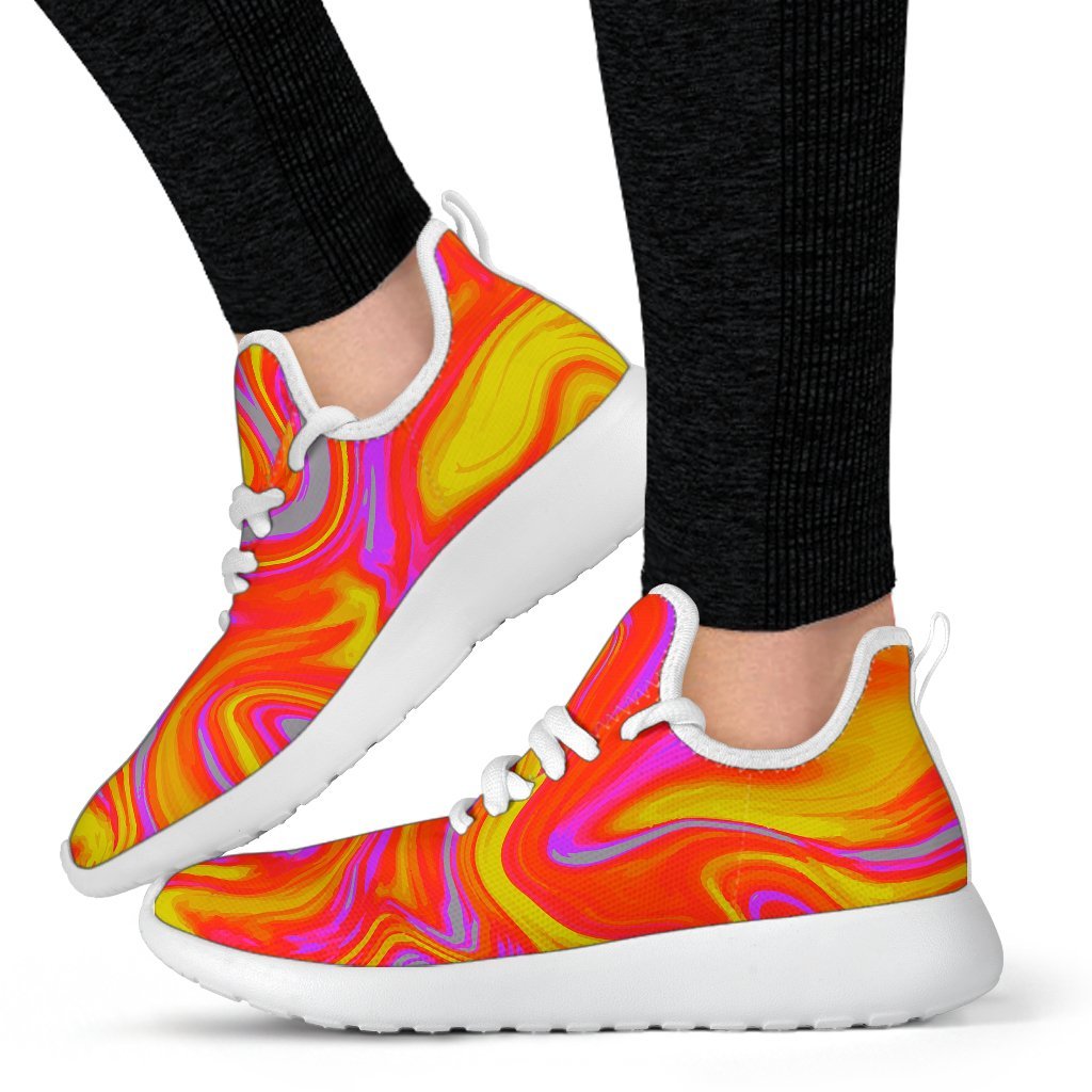 Orange Psychedelic Liquid Trippy Print Mesh Knit Shoes GearFrost