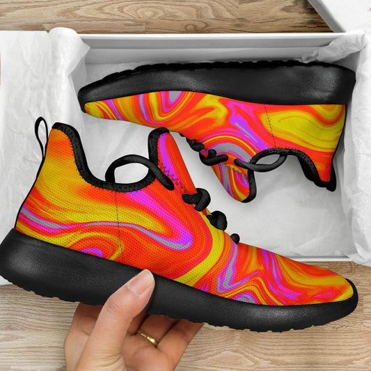 Orange Psychedelic Liquid Trippy Print Mesh Knit Shoes GearFrost