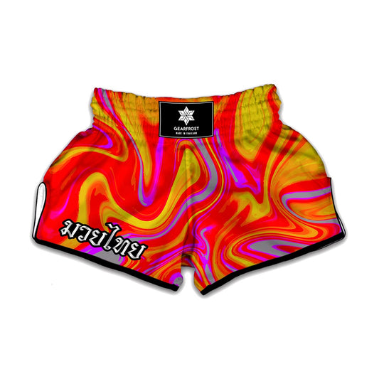 Orange Psychedelic Liquid Trippy Print Muay Thai Boxing Shorts