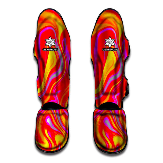 Orange Psychedelic Liquid Trippy Print Muay Thai Shin Guard