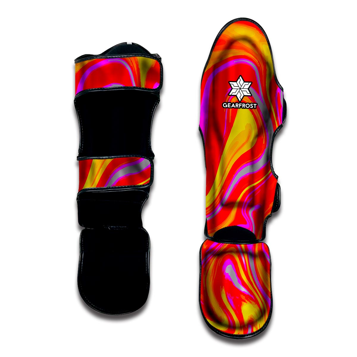 Orange Psychedelic Liquid Trippy Print Muay Thai Shin Guard