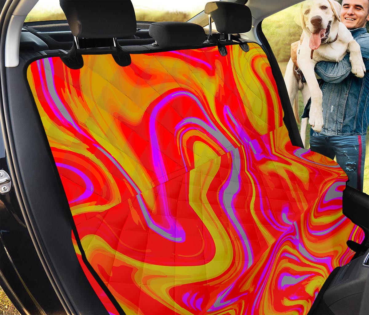Orange Psychedelic Liquid Trippy Print Pet Car Back Seat Cover